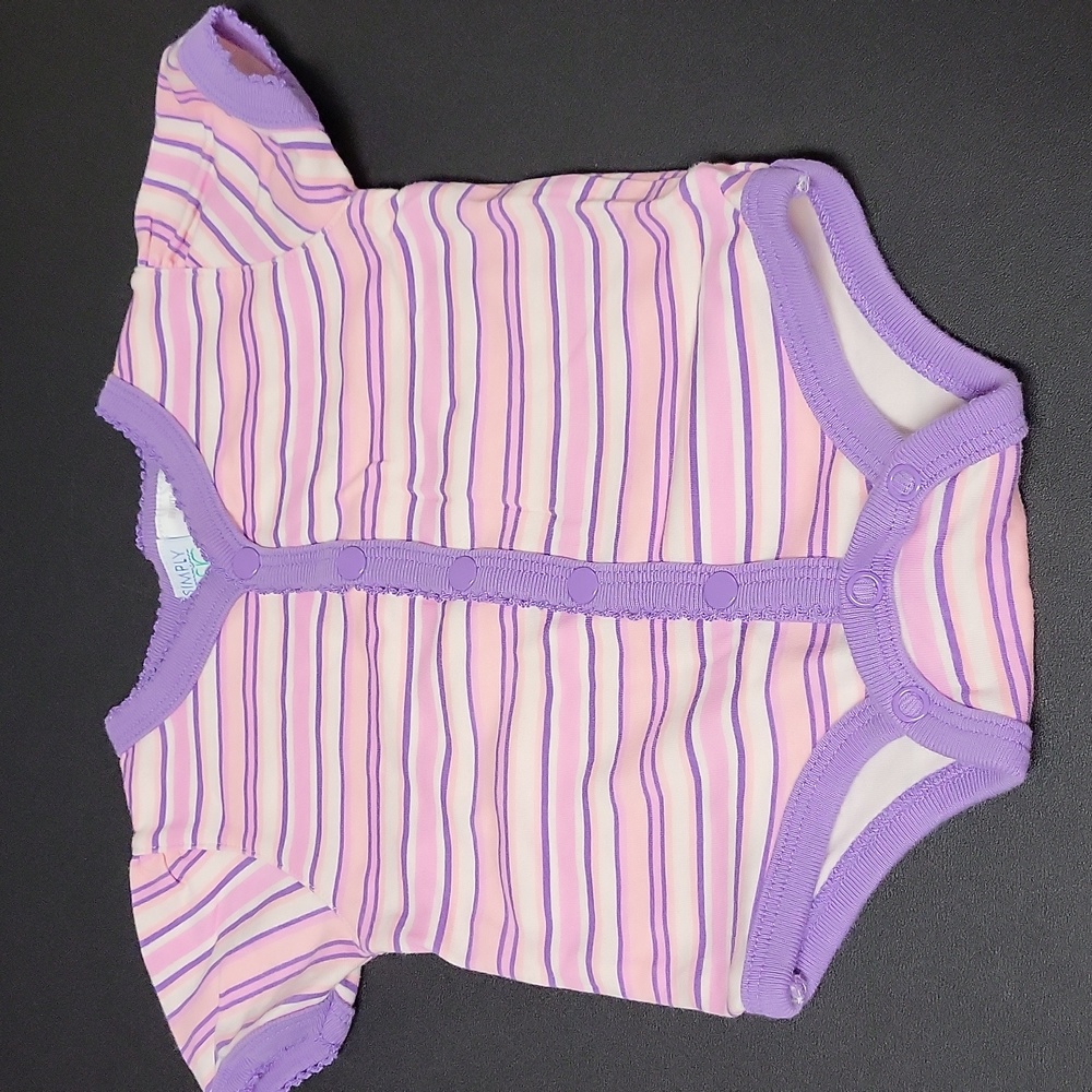 Simply Basic Pink and Purple Stripe, Snap Front Short Sleeve Onesie